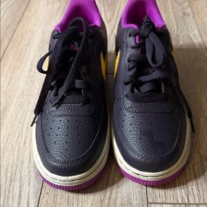 Youth Black and Purple Sneakers with Yellow Accents